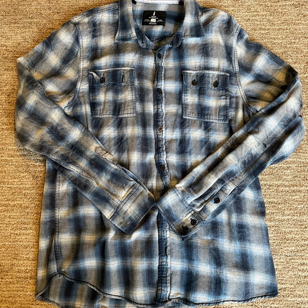 Blue and Gray Plaid Flannel Shirt